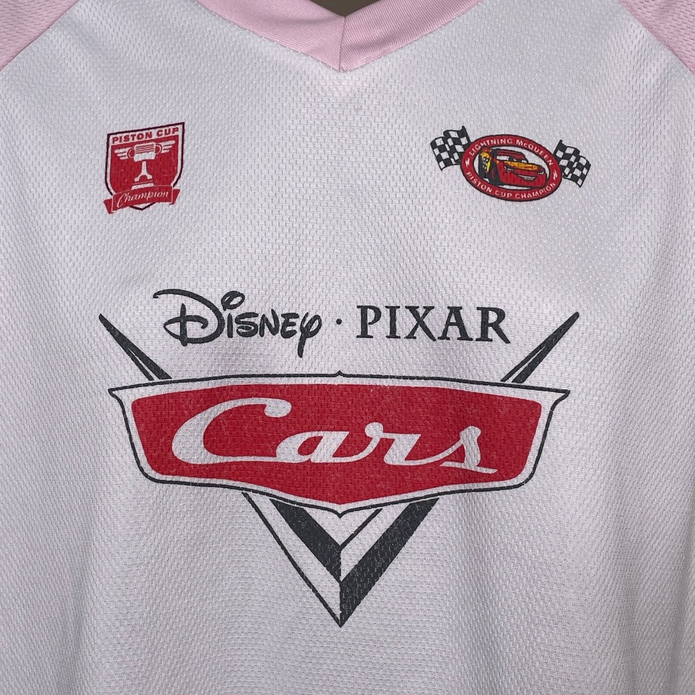 Disney Pixar Cars Lightning McQueen #95 White Piston Cup Jersey Women's LARGE - Picture 2 of 9